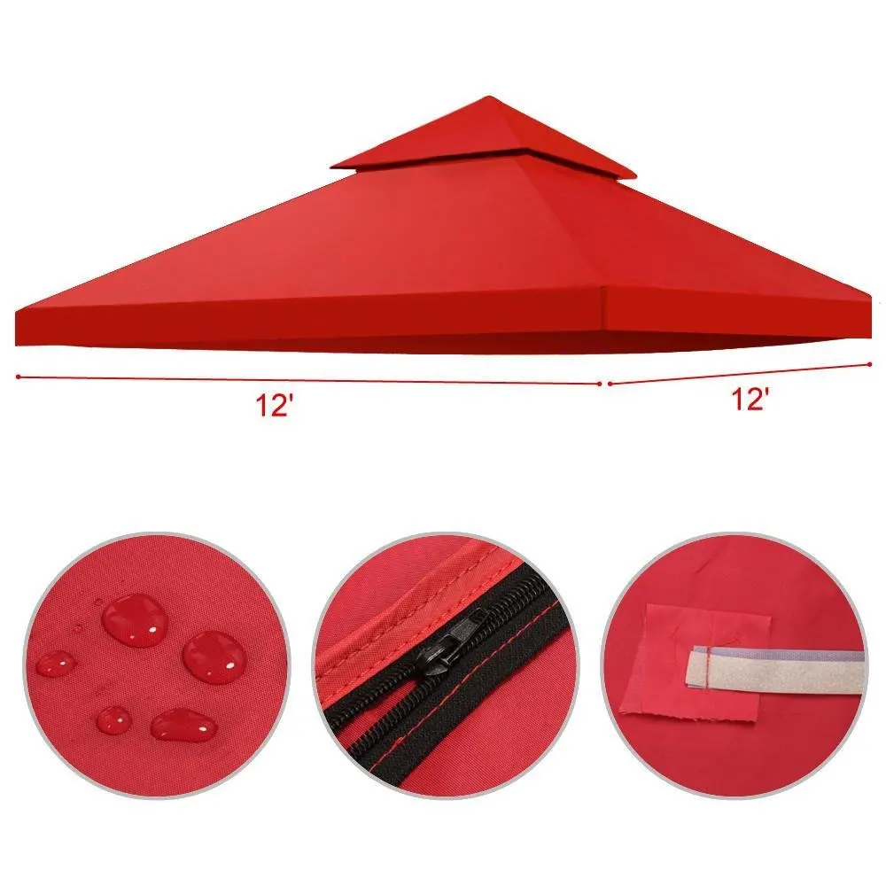 go2buy Durable Double Tier 12'X 12' Red Canopy Cover Gazebo Top Cover---200g Oxford & Good Ventilation & Sun proof