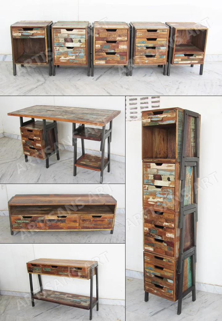 Rustic Vintage Recycle Wood Stackable Drawer Bedside Industrial