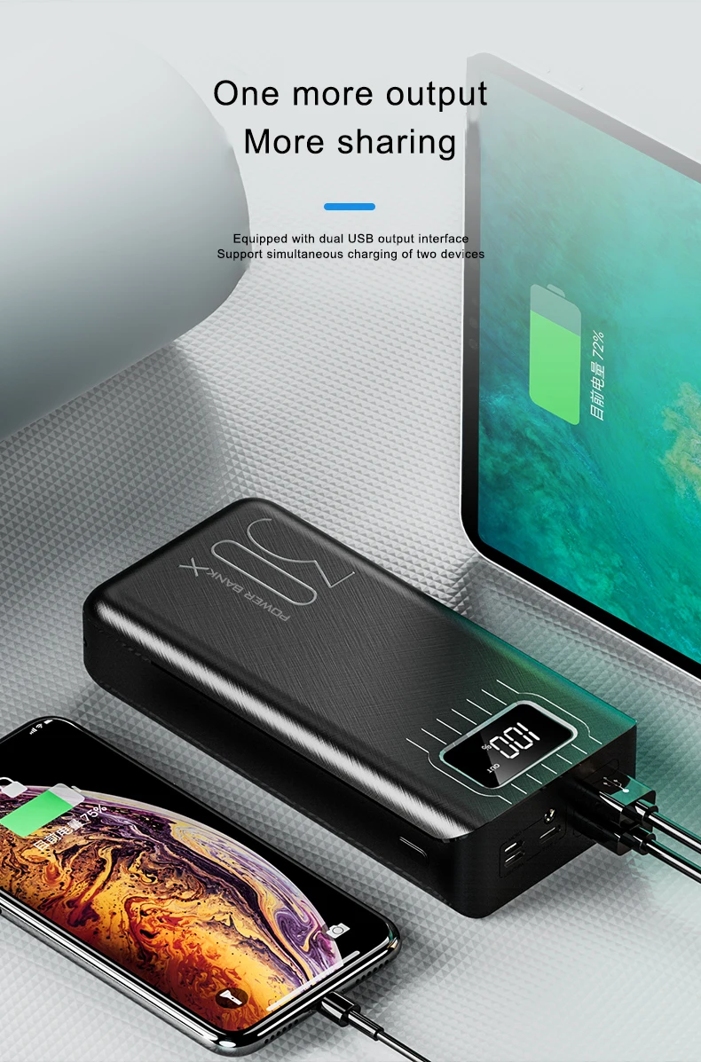 lager capacity 30000mah power bank LCD display 5 USB ports portable powerbank - ANKUX.COM