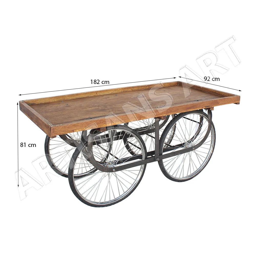 Vintage Antique Wooden Rolling Metal Vendor Cart Rustic Industrial