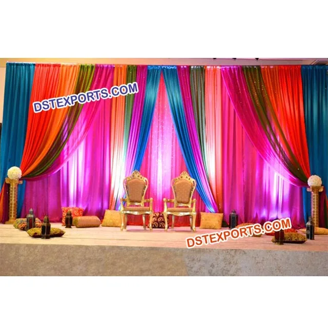 Mehandi Stage Sangeet Backdrop Colorful Wedding Mandap Backdrop