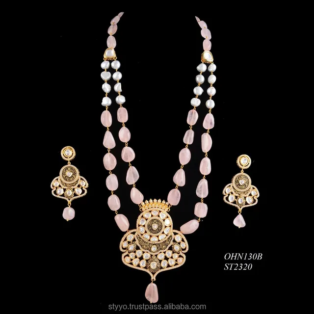 layer ruby color kundan stone enamel work beaded party wear