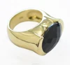 Black Onyx Oval Shape Sterling Silver Gold Plated Ring