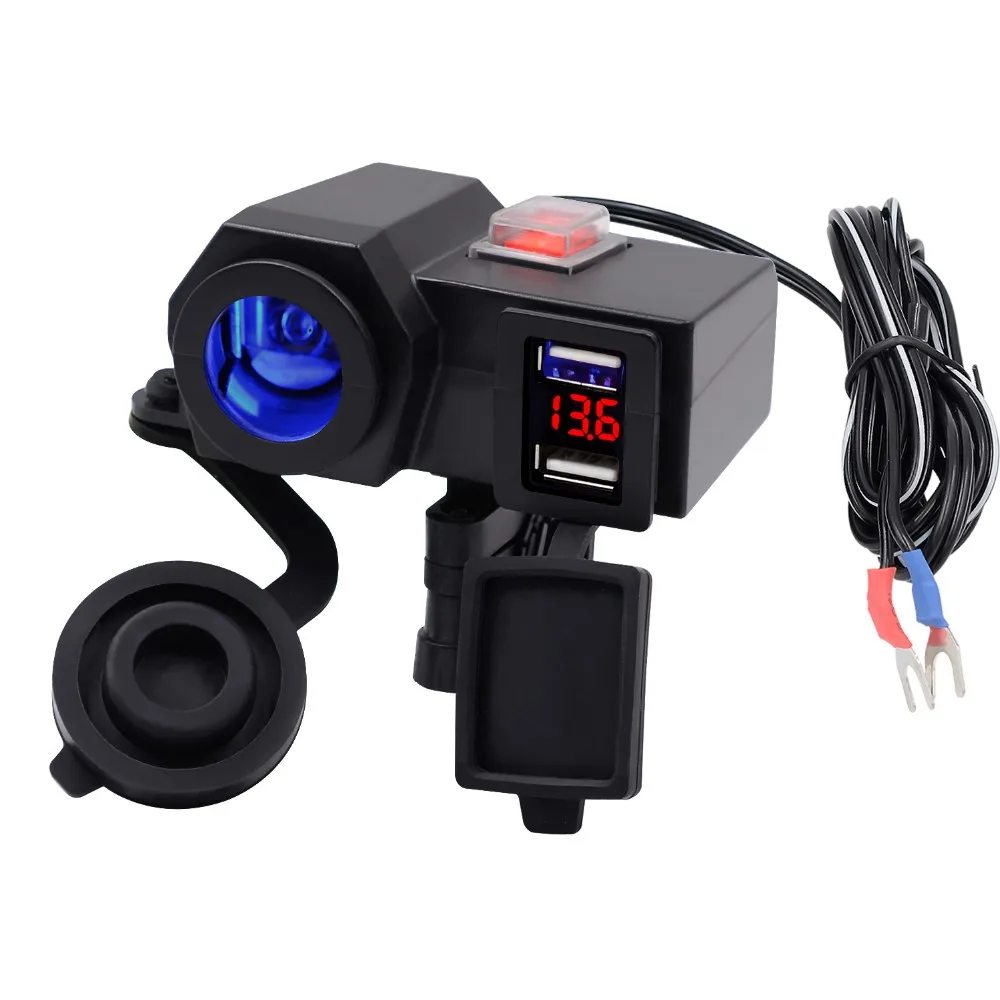 Waterproof led Voltmeter Motorcycle 12v Dual USB Charger with cigarette lighter Socket