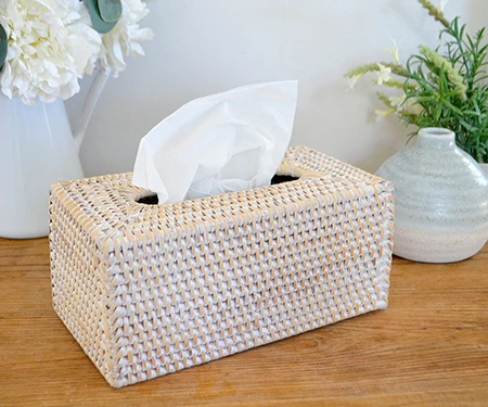white wicker tissue box cover