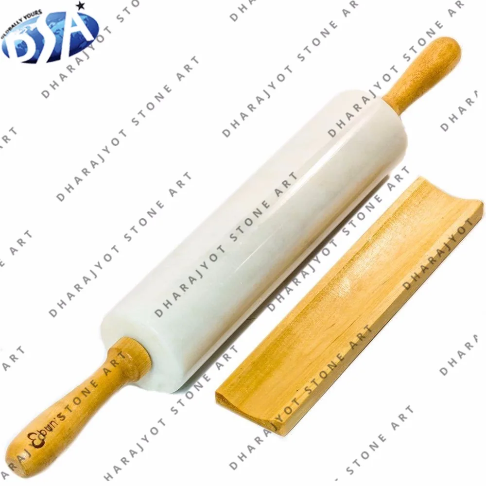 Polished White Marble Polished Round Rolling Pin For Kitchen Use