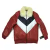 PIJ-310127 MENS GENUINE LEATHER V BOMBER JACKET FOX COLLAR LAMBSKIN HIP-HOP NAVY SIZE L-6XL