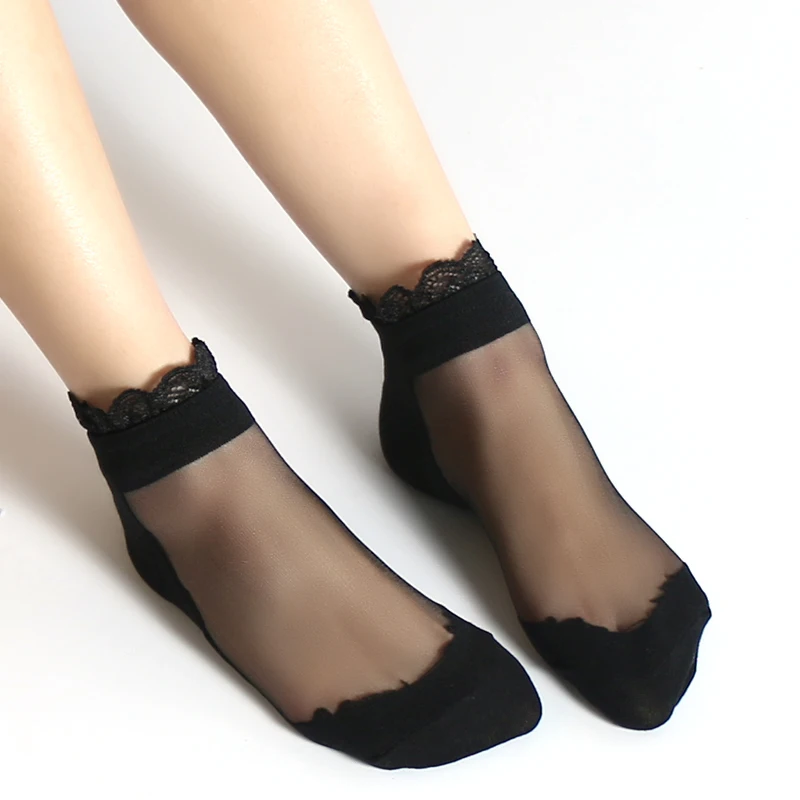 Lace Ruffle Ankle Sock Soft Comfy Sheer Silk Mesh Knit Frill Trim ...