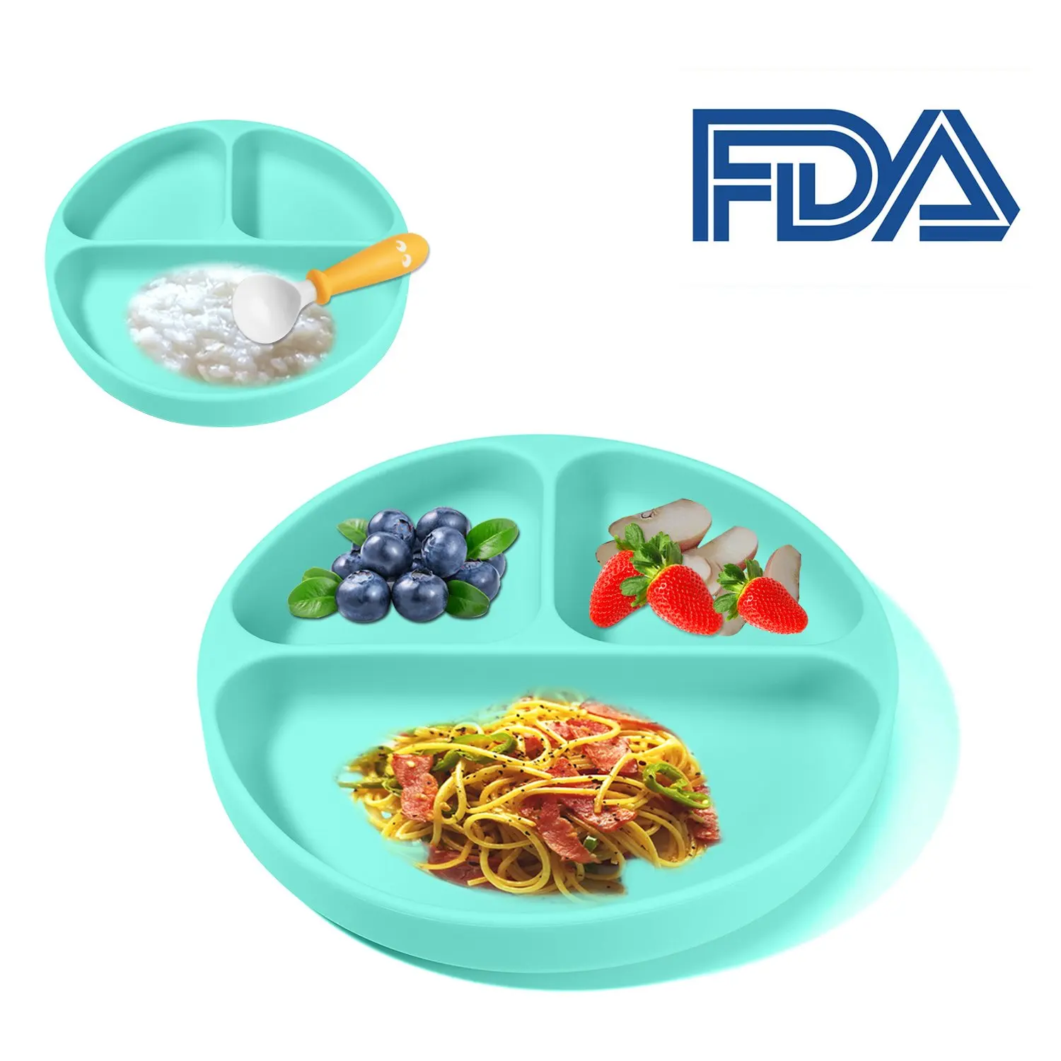 FDA Approved Microwave Safe Toddler Plates Bonus-Baby Utensils Set Yii Silicone Baby Placemat with Suction Divided Kids Plates/& Bowl for Restaurant Orange Dining Mats for Children Feeding