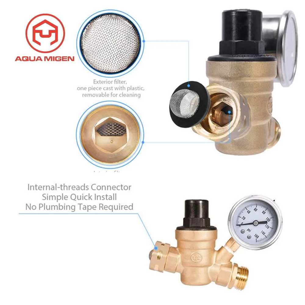 Rv Water Pressure Regulator Brass Adjustable Pressure Reducer Valve W