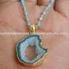 Turquoise Beaded Chain Necklace with Druzy Geode Pendant Necklace