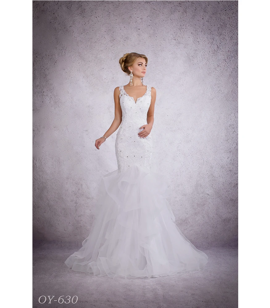 Newest Sexy Mermaid Wedding Dress Bridal Gown Ruffled Skirt