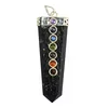 Black Tourmaline 7 Chakra Flat Pencil Pendant, Amethyst Charm, Seven Chakra Flat Pencil Cap Pendant,