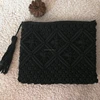 Handmade macrame black clutch bag - Boho macrame bag-cotton rope tassel bag width 10''x height 8"