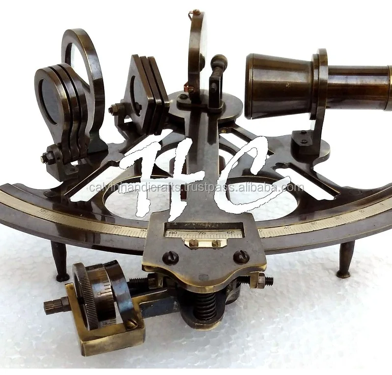 Large Brass Antique Ship Sextant With Leather Telescope Nautical Working Sextant