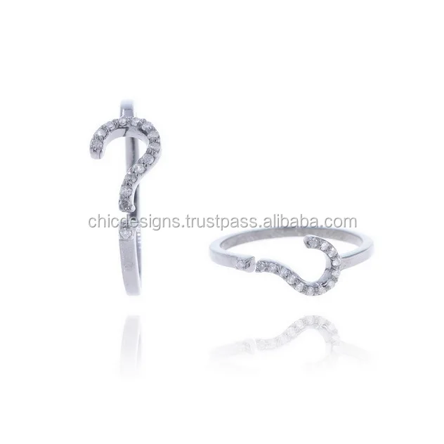 Buatan Tangan Perak Sterling 925 Pertanyaan Mark Berlian Cincin, Membuka Fashion Cincin Grosir Perhiasan