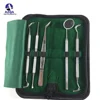 Dental Kit Tooth Scraper Mirror Explorer Set Tartar Calculus Plaque Removers With Green Fabric PU Leather Case