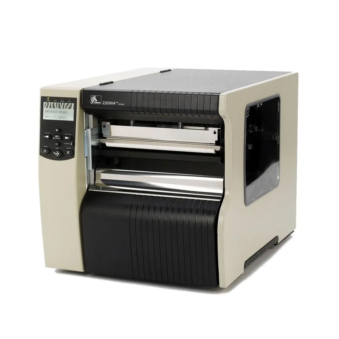 Zebra Technologies 223-801-00200 Series 220XI4 8" DT/TT Tabletop Printer, 300 dpi Resolution, RS-232 Serial/Parallel/USB 2.0/Internal Zebra Net 10/100, 16 MB with ZPL II/XML, Rewind with Peel