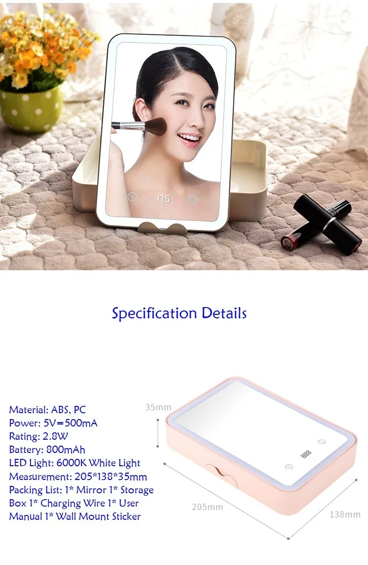 Lighted Makeup Mirror Led Mirror With Storage Case Tabletop Makeup