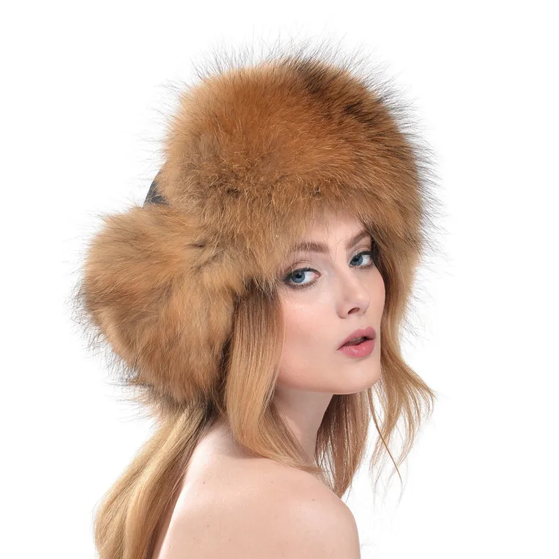 热卖jtfur 毛绒俄罗斯风格 earflap 毛皮帽子女性冬季真正的浣熊毛皮