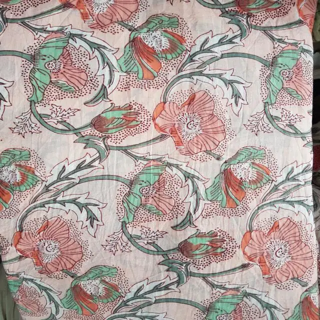 5 Yard Blau Hand Blockdruck reiner indischen 100/% Baumwollstoff läuft Sanganeri
