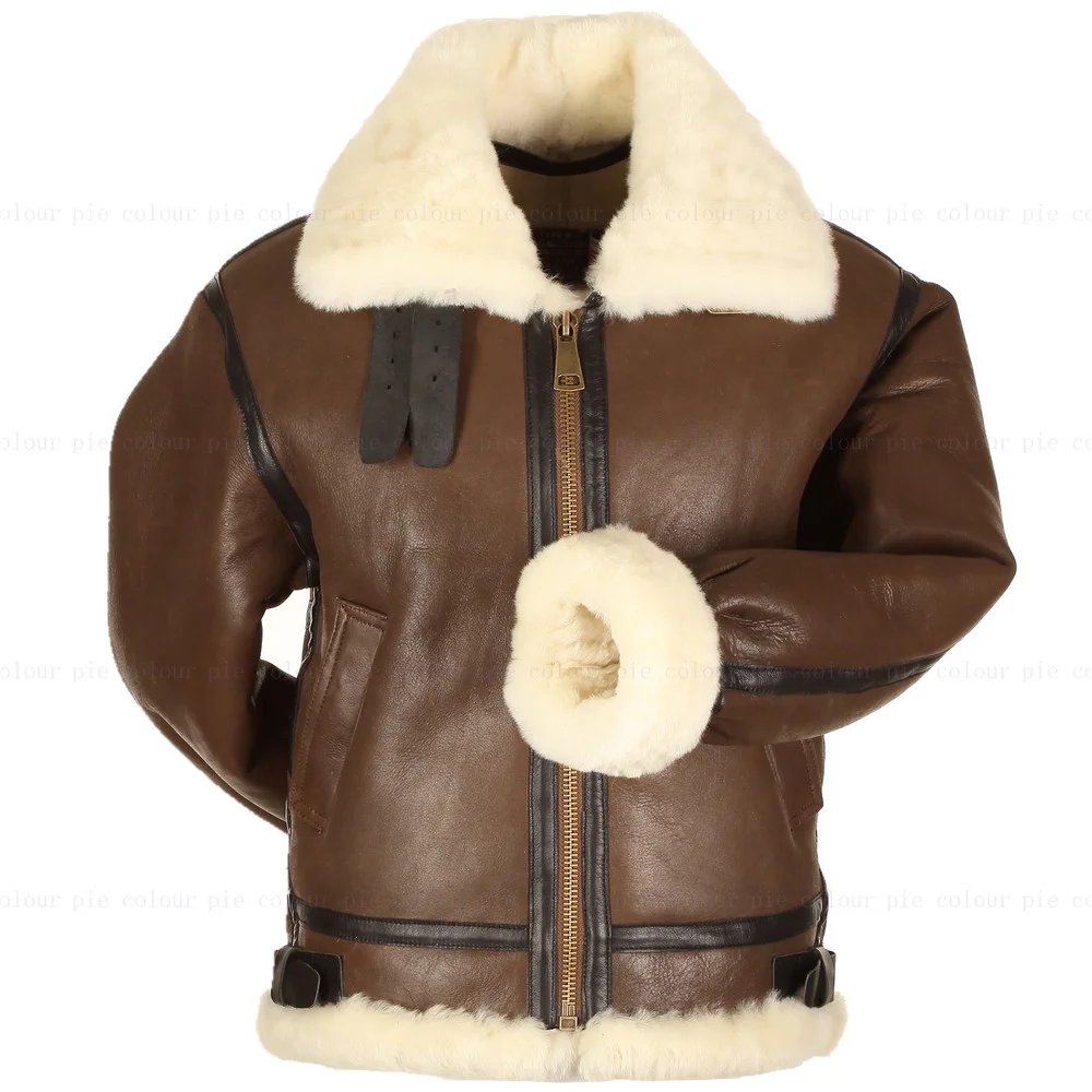 Dunkirk Brown Shearling leather jacket for men bane aviator Fur Bomber 