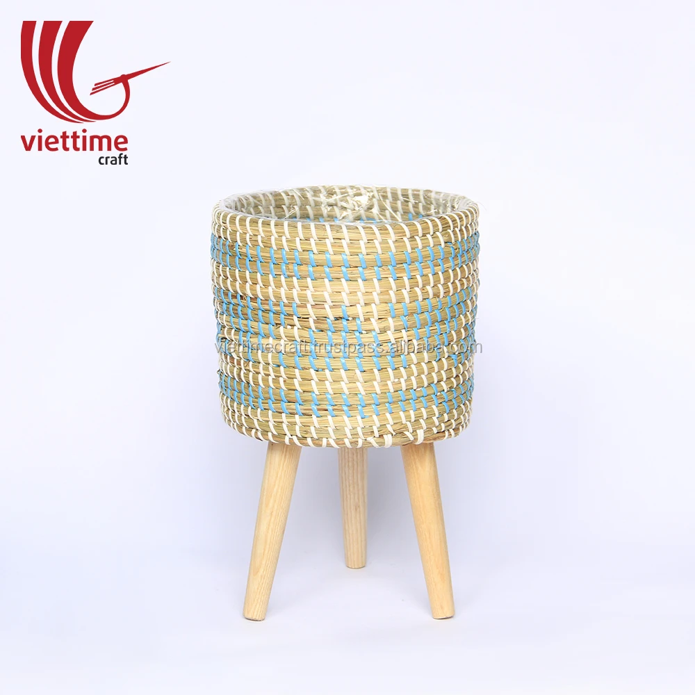 Surprise! Sale Off Woven Seagrass Planter With Wood Stand,Seagrass