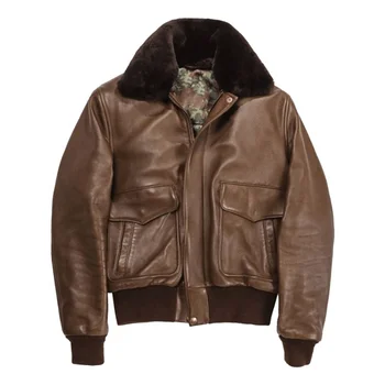 Mens B1 A2 Bomber Aviator Pilot Police Air Force Sheep Fur Collar ...