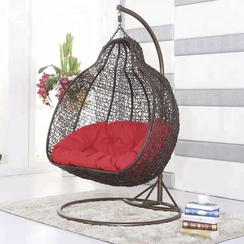 Comfortable Outdoor Funiture Pe Rattan Hanging Chair Double Seats