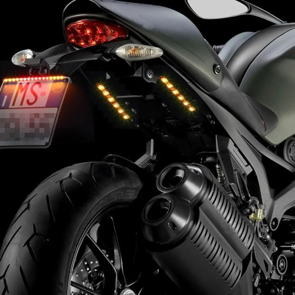 2pcs Flexible Mini Strip Led Motorcycle Turn Signal Universal Amber Light Strip 6LED