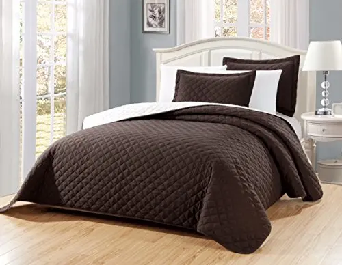 Fancy Linen 3pc Solid Diamond Quilted Bedspread # Ontario Over Size (Brown/Coffee, King/California King)