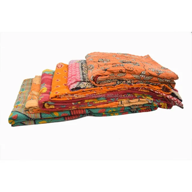 vintage sari fabric kantha quilt