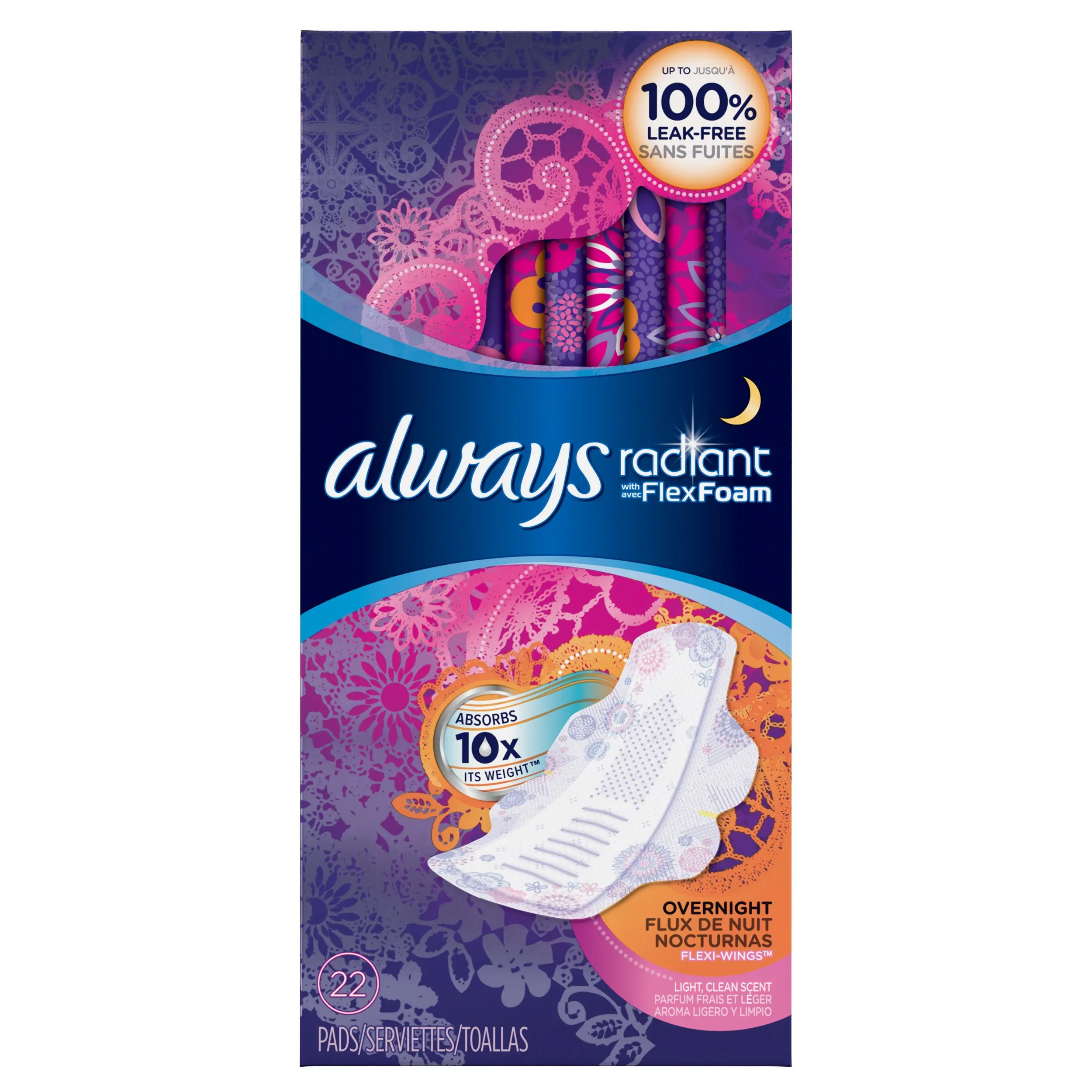 always radiant overnight pads