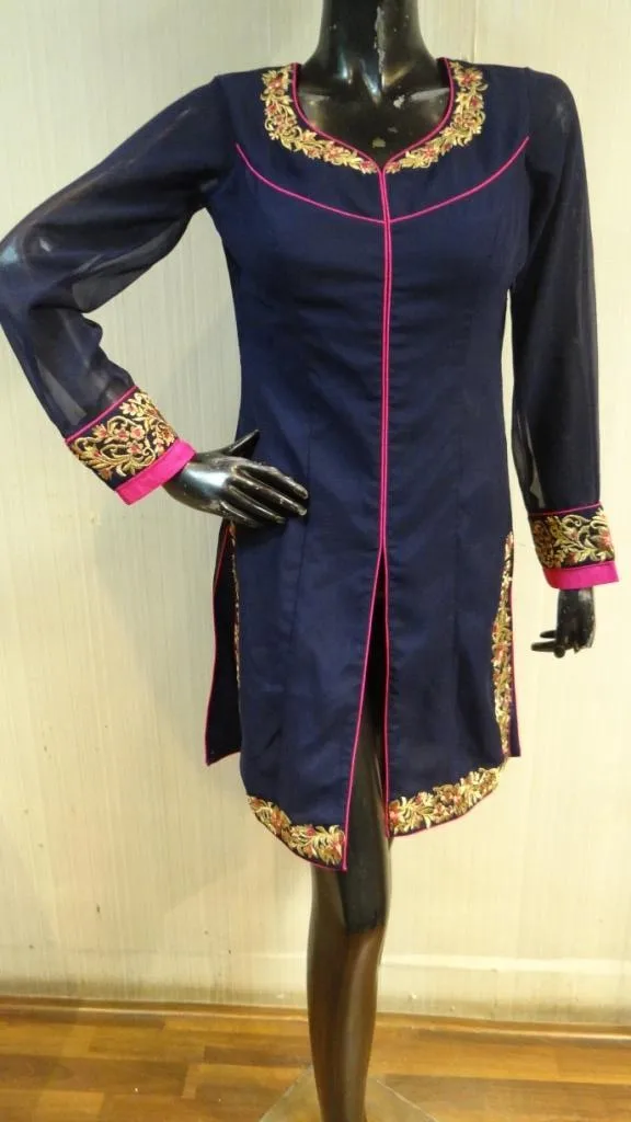 Ladies Party Wear Stand Collar Long Kurti With Skirt Suit at Rs 3055/piece  in Noida
