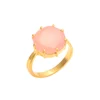 Pink Chalcedony Ring Round Gemstone Silver Ring Prong Set Gold Plated