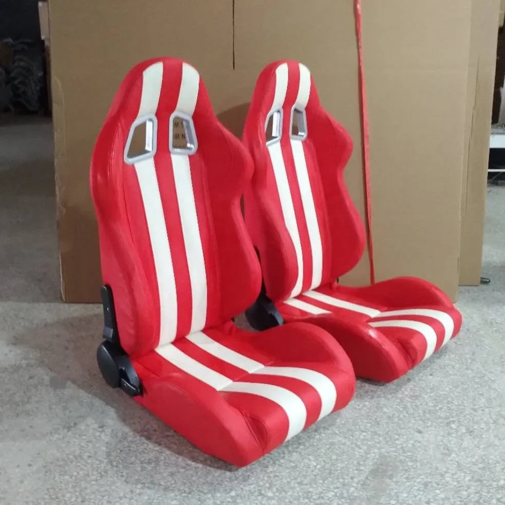 Red Leatherette/white Stripes With Single Slider Universal Car Racing