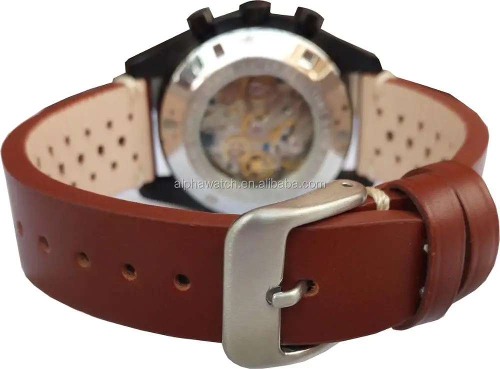 Leather Band Mechanical Chronograph Wrist Watch Buy Hand Winding