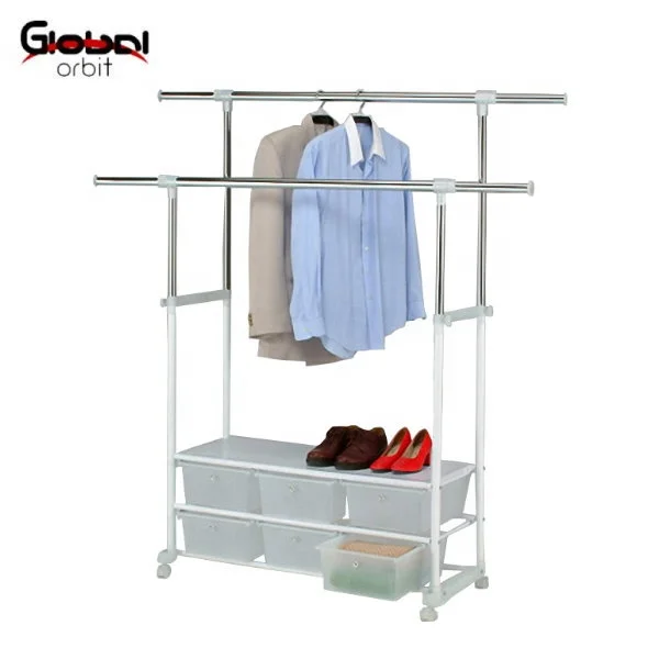 Double Garment Rack For Hanging Clothes Hanger Stand Organizer