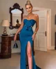 Hot Sexy Two Pieces Mermaid Strapless Lady Prom Party Dresses with High Side Slit