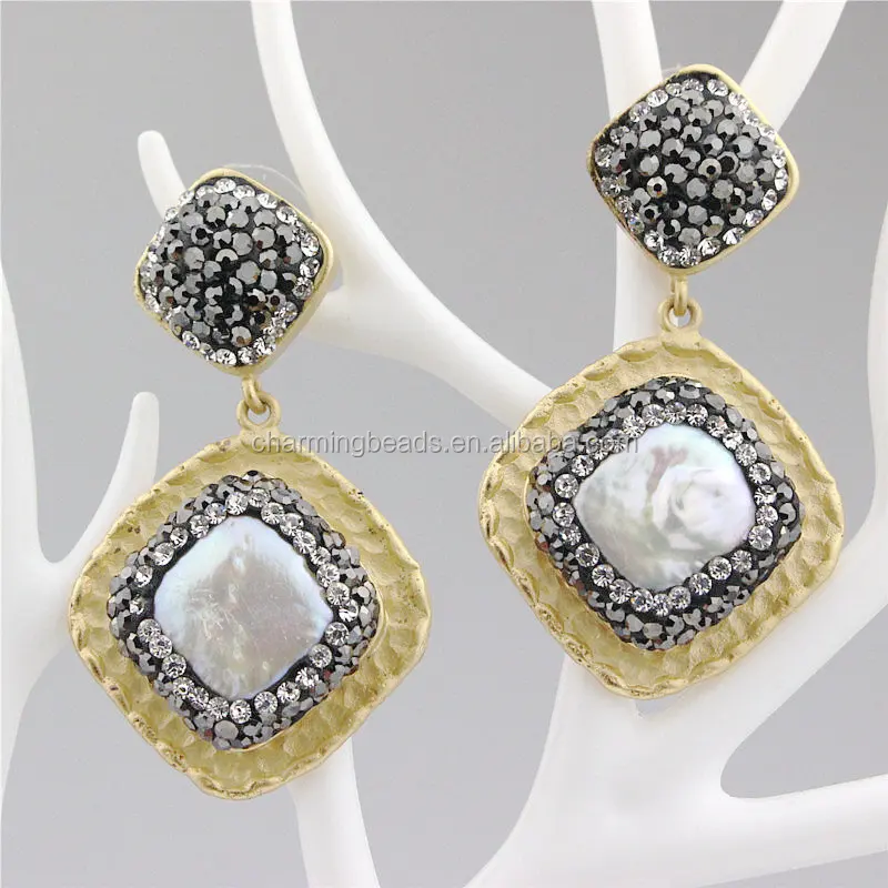 CH-ZSE0393 natural stone pendant jewelry earring,rhinestone fashion agate stud earring,wholesale gemstone dangle earring