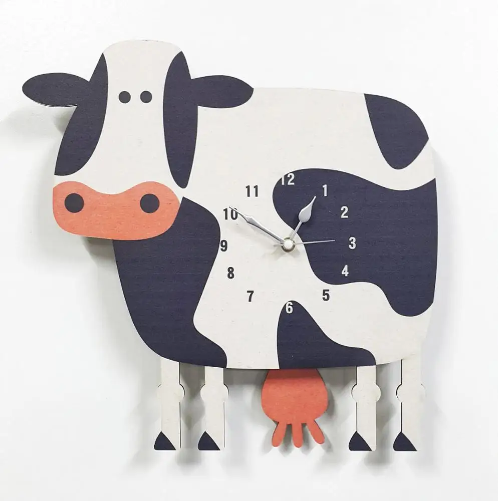 Современные декоративные милые корова маятник настенные часы с качающимся хвостом батарея питание и настенные домашний декор