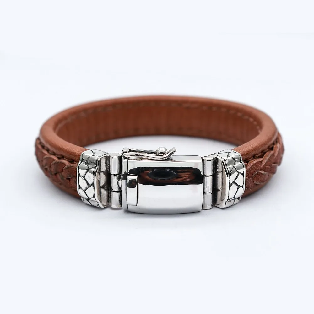 BALI 925 Silver Leather Bracelet For Men - Vivaaz Gems