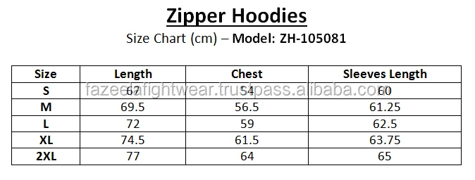 Oversized Hoodie Size Chart