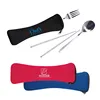 Travel Cutlery Set - stainless steel spoon, fork and chopsticks in a neoprene zip pouch and comes with your logo
