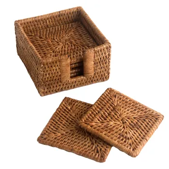 Square Rattan Wicker Charger Plate Woven Coaster Whole Set Square Rattan Wicker Charger Plate Woven Coaster Whole Set Of 6 With Holder