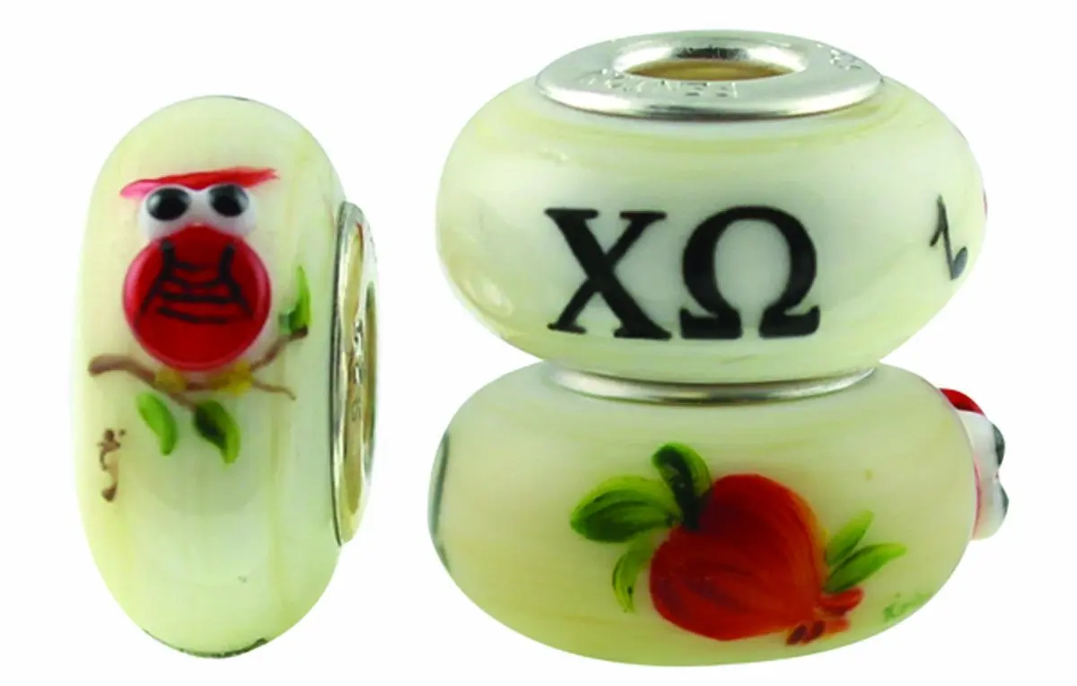 Chi Omega Hand Painted Fenton Glass Bead Fits Most European Style Charm Bracelets