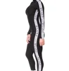 Custom Women Jumpsuits Custom Stripe on Sleeve and Body Fitted Nylon/Polyester