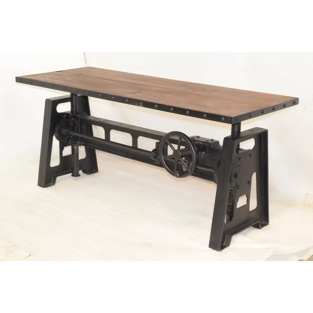 Industrial Vintage Cast Iron Metal Crank Jack Adjustable Height