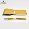 Eyelash Extension Tweezers L Type Volume 12 cm Metallic Gold With Rexine Pouch