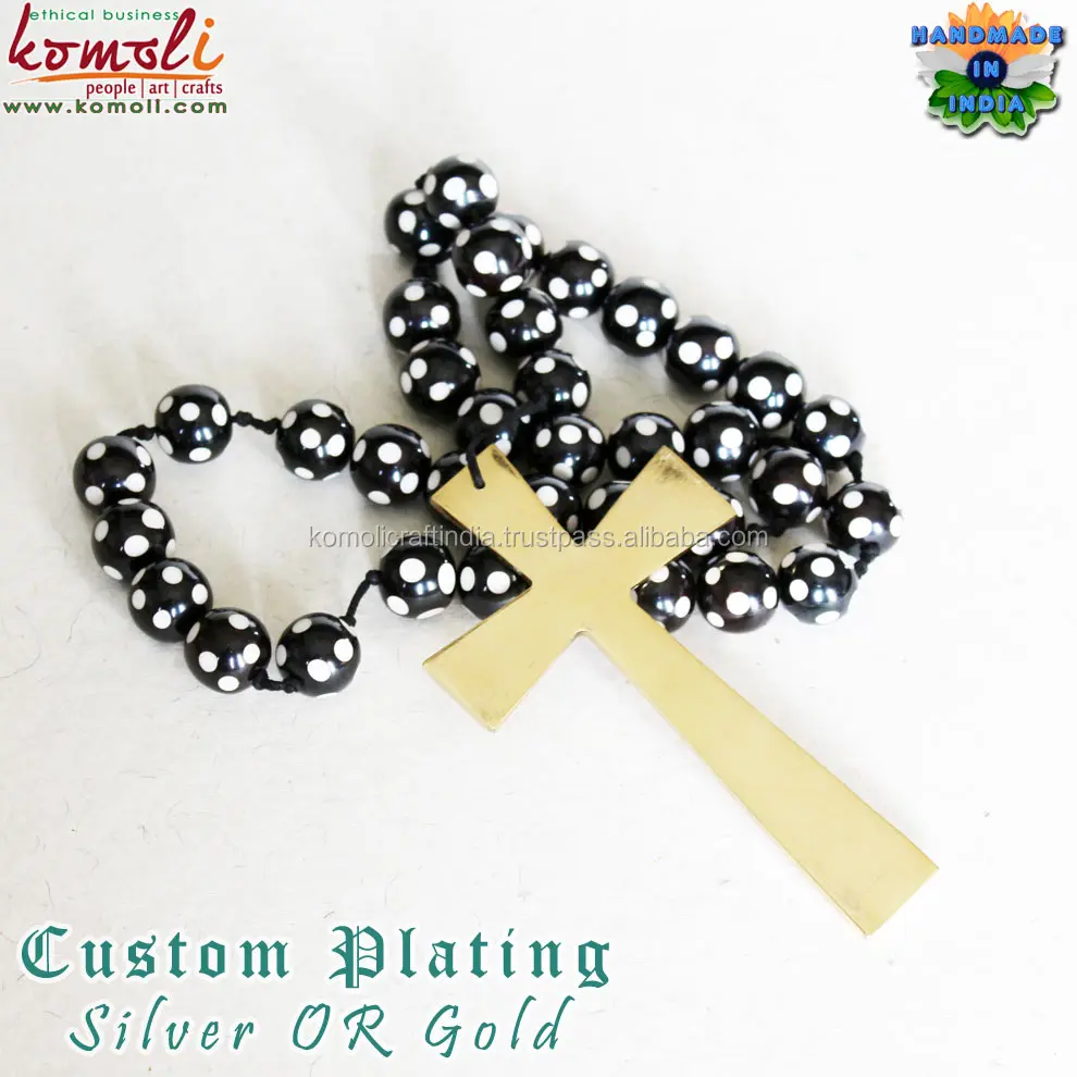 Brass Cross Rosary Polka Dot Resin Bead Komoli-20179A-BRASS (1)